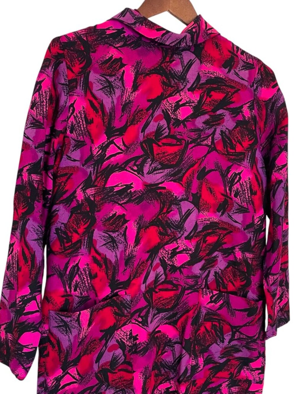 Vintage 70s 80s I. Magnin Shift Dress Size 10 Pink Purple Abstract Print Mod